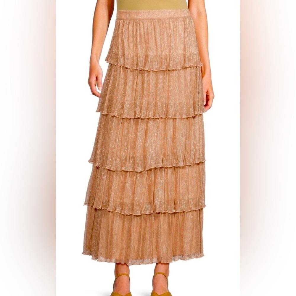 A Loves A Metallic Chiffon Bodre High Rise Tiered Ruffle Flounce Skirt NWT